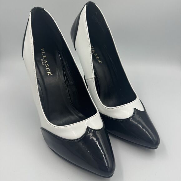 Pleaser Heel Black White Seduce 425 4" Pump Stiletto Pole Size 9 Dust Bags - Picture 1 of 7